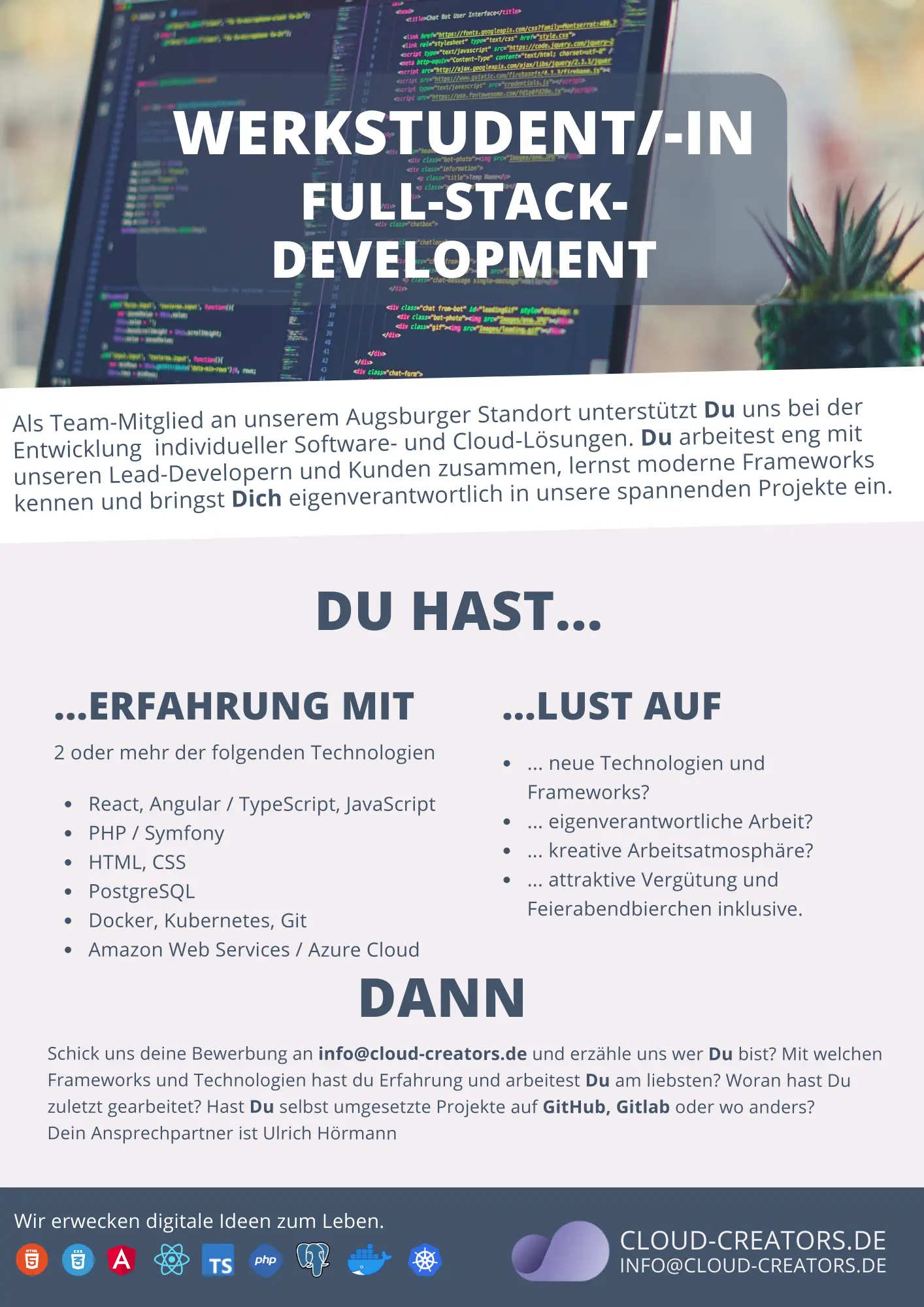 Jobausschreibung Werkstudent Full-Stack Development in Augsburg